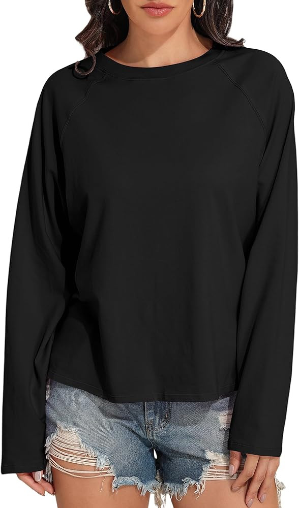 PrettyGuide Women Long Sleeve Shirts Oversized Cotton Cropped T Shirts Casual Crewneck Basic Tee ... | Amazon (US)