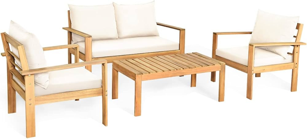 Tangkula Outdoor 4-Piece Acacia Wood Chat Set, 4 Seater Acacia Wood Conversation Sofa and Table S... | Amazon (US)