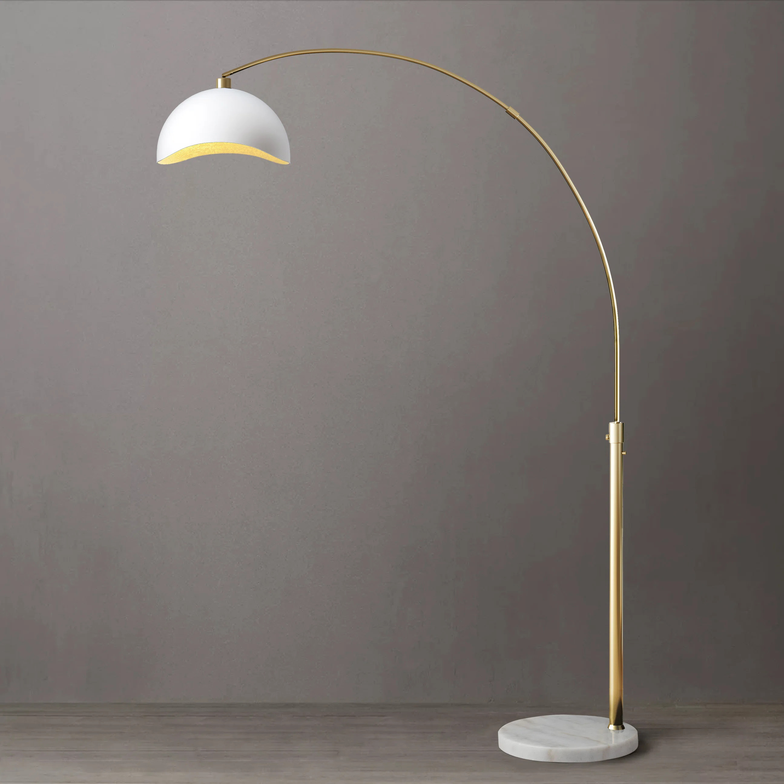 Luna Bella Premium Quality 92" Modern LED Arc Floor Lamp, Weathered Brass Column and Arm, Matte W... | Wayfair North America