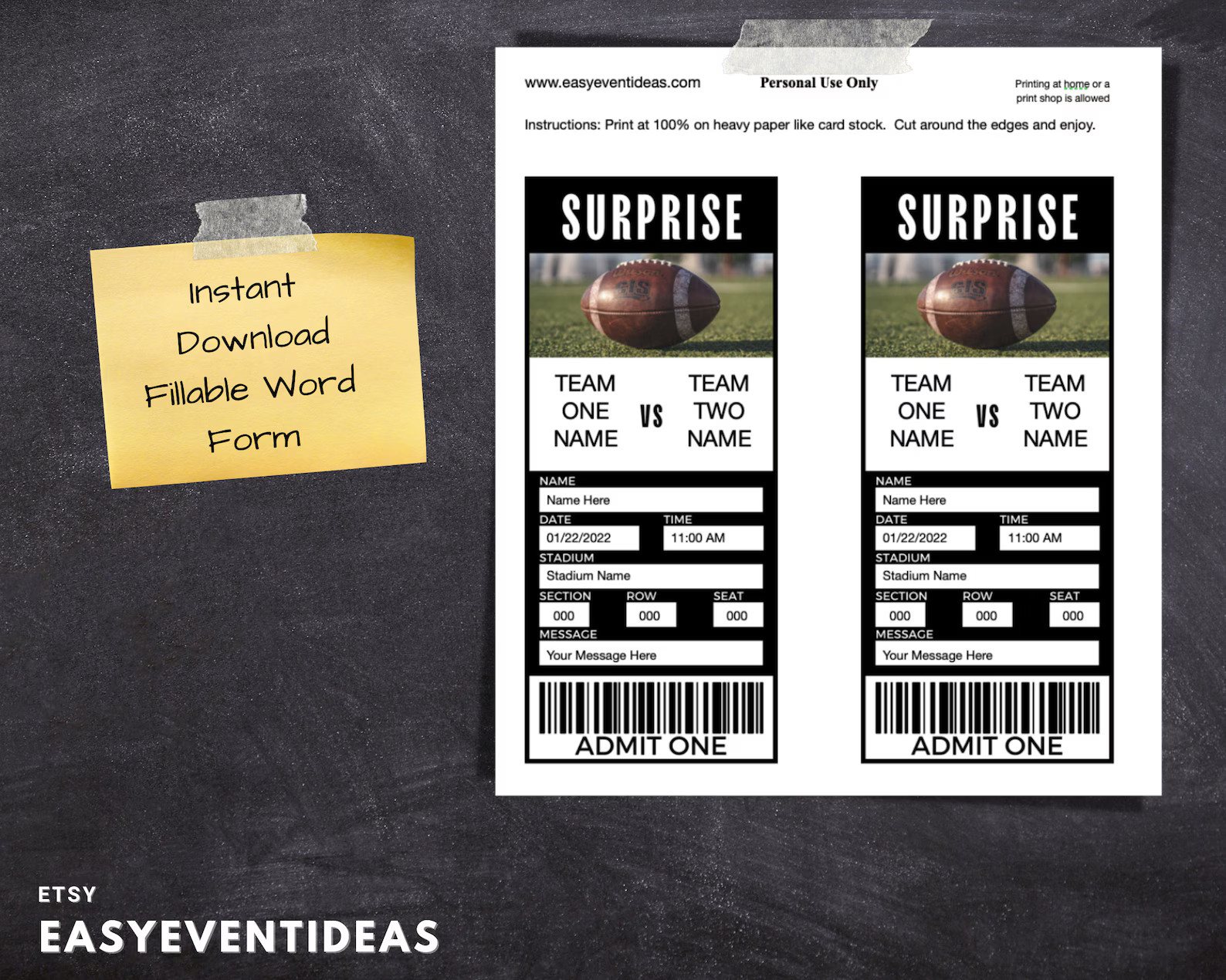 Printable Gift Football Tickets | Editable Football Tickets | Fake Surprise Football Ticket | Foo... | Etsy (US)