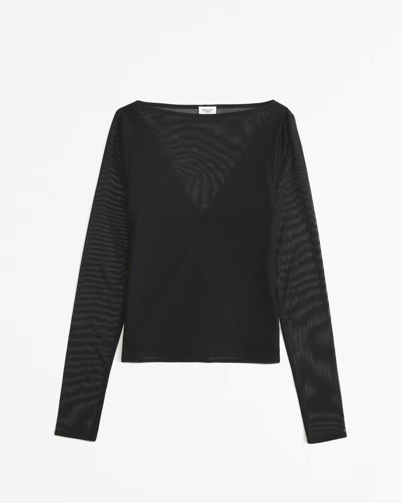 Long-Sleeve Mesh Slash Top | Abercrombie & Fitch (US)