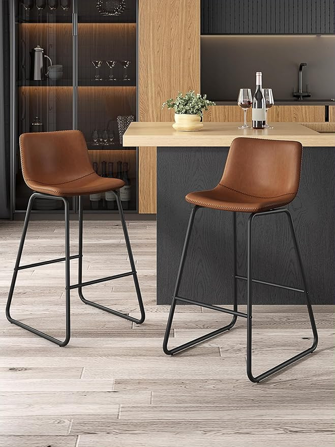 Bar Stools Set of 2, 26 Inches Counter Height Bar Stools with Back, Modern Faux Leather Barstools... | Amazon (US)