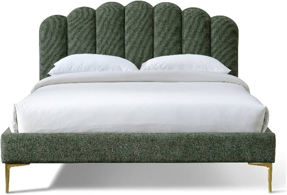 Omax Decor Bella Modern Fabric Upholstered Queen Platform Bed in Forest Green | Amazon (US)