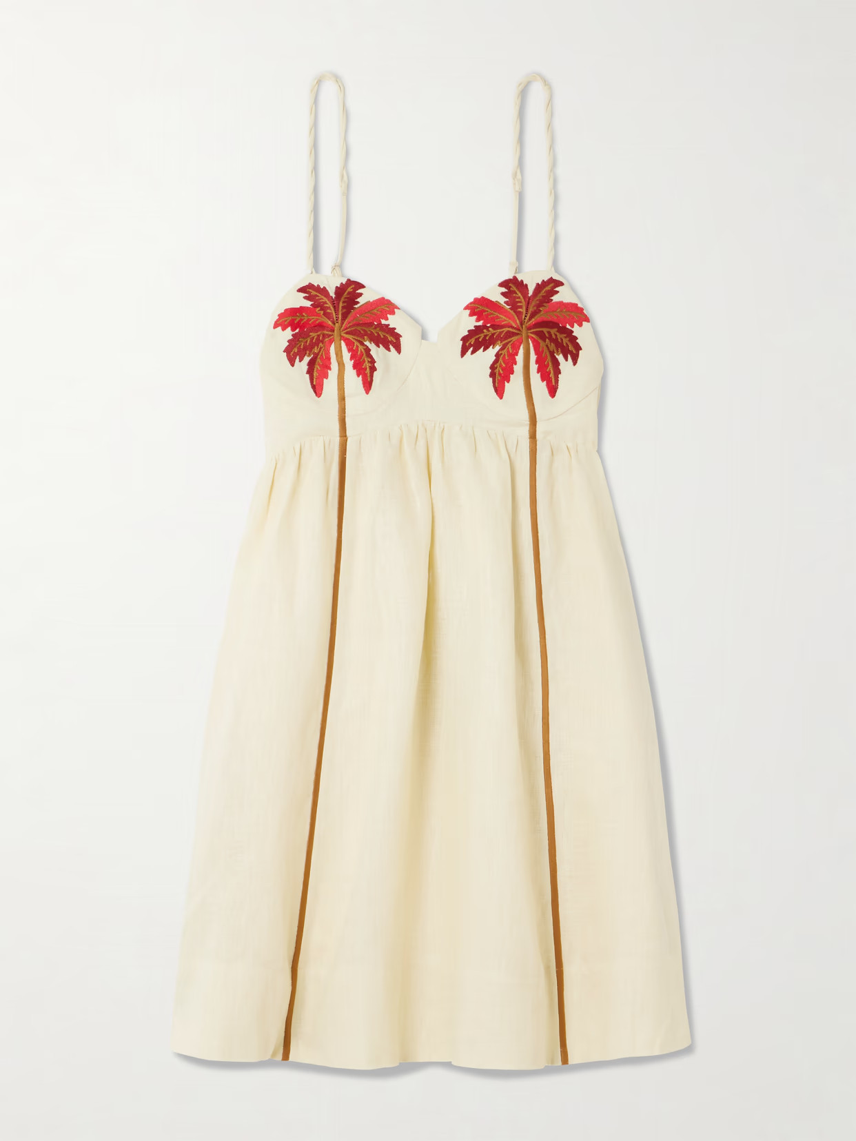 Farm Rio - Embroidered Linen Mini Dress - Neutrals | NET-A-PORTER (US)
