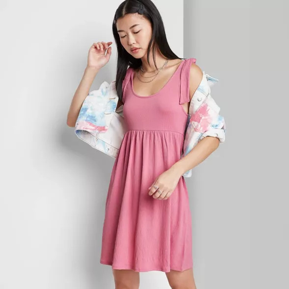 Women's Sleeveless Tie-Strap Babydoll Textured Knit Dress - Wild Fable™ | Target