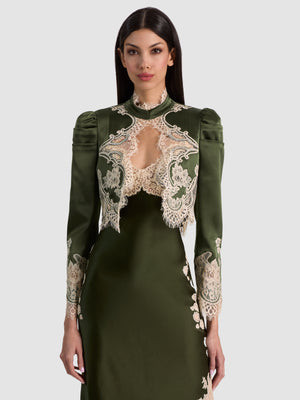THOMASINA LACE CROPPED JACKET - DARK FERN | Alice + Olivia