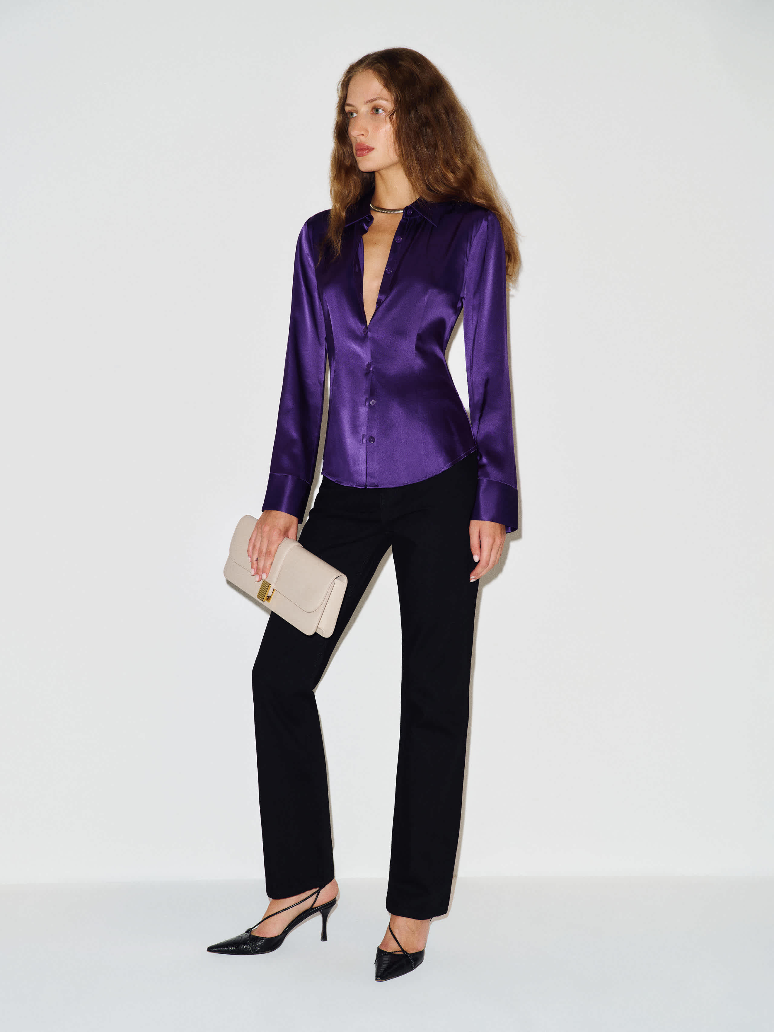 Reformation Raya Fitted Silk Shirt Purple 8 | Reformation (Global)