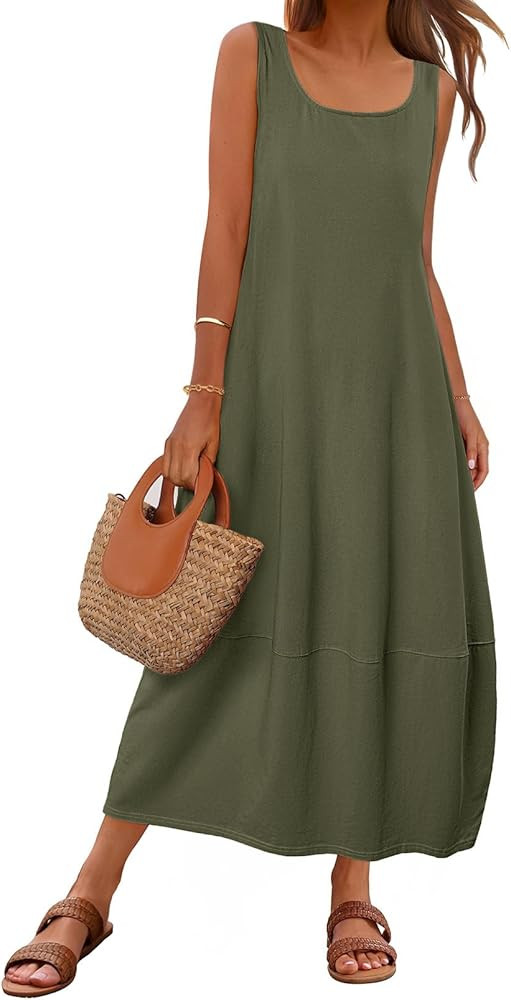 MEROKEETY Women's Casual Maxi Sundress 2025 Summer Beach Dress Scoop Neck Sleeveless Loose Tank D... | Amazon (US)