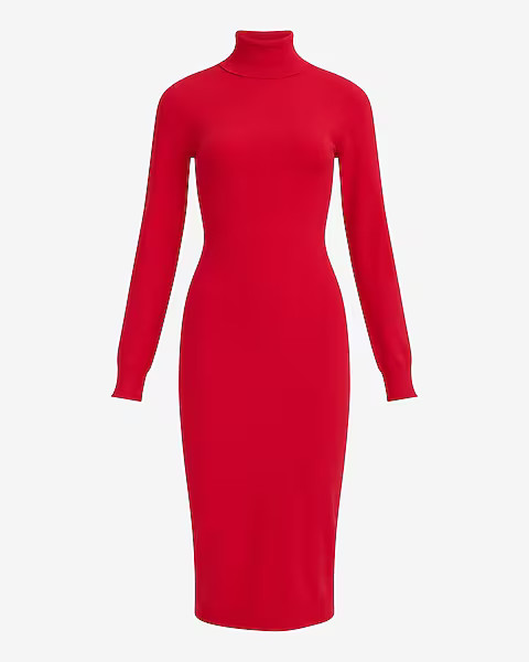 Airy Soft Turtleneck Long Sleeve Midi Sweater Dress | Express