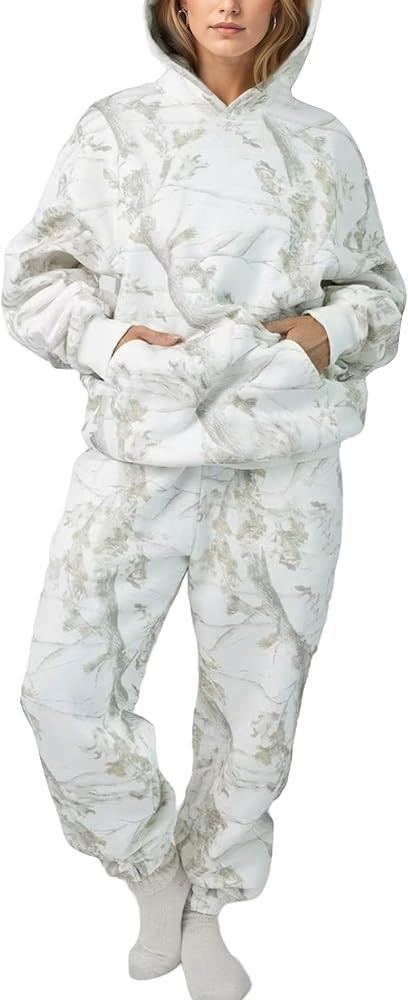 Camo Sweatsuits for Women 2 Piece Outfits Maple Leaf Print Hoodie Sweat Sets Pants Camouflage Tra... | Amazon (US)