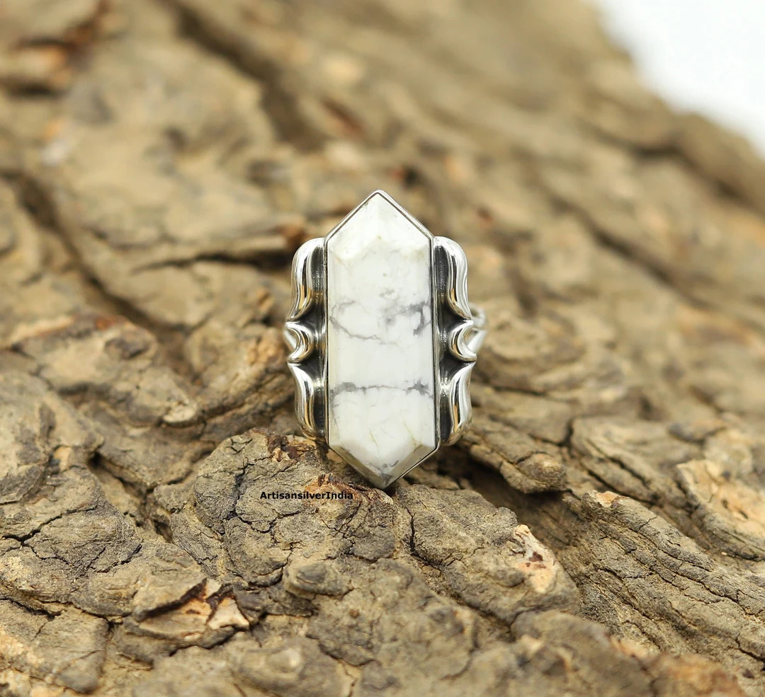 Howlite Ring, White Buffalo Turquoise Ring, 925 Solid Sterling Silver Ring, Christmas Gifts, Anni... | Etsy (US)