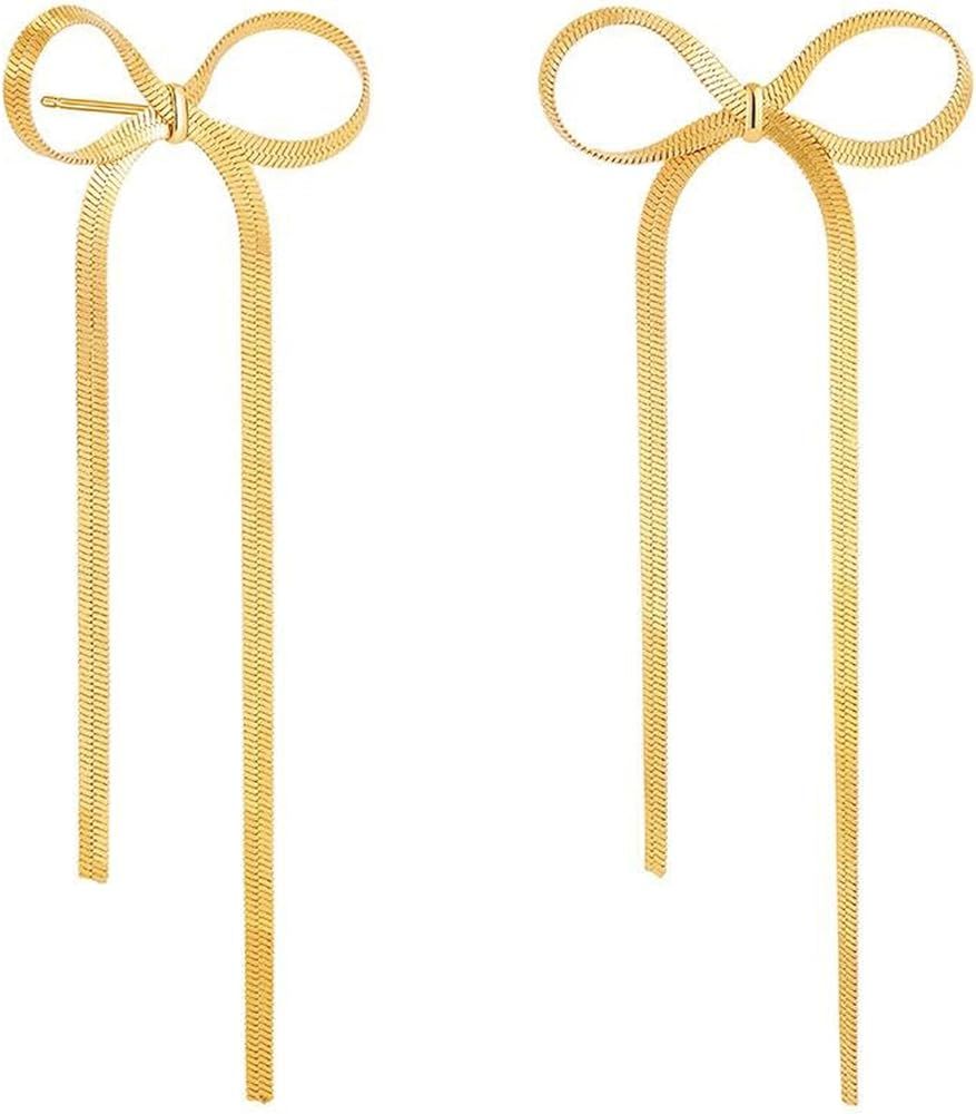 BLISI Gold Bow Earrings Silver 925 Sterling Silver Post Bow Stud Earrings Gold Dangle Bow Earring... | Amazon (US)