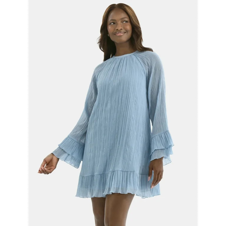 Time and Tru Women's and Women's Plus Crinkle Mini Dress with Back Tie, Sizes XS-4X | Walmart (US)