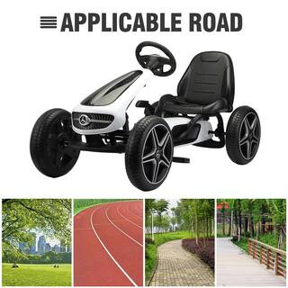 TOBBI Mercedes Benz Go Kart Kids Ride-On Racer Cars 4 Wheel Pedal Powered Bicycle Kart Toy in Whi... | The Home Depot
