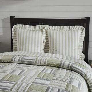VHC BRANDS Finders Keepers Soft White Khaki Ruffled Striped Cotton Euro Sham 84473 - The Home Dep... | The Home Depot