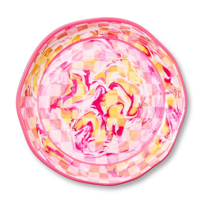 Pink Marble Check Melamine Large Platter | MacKenzie-Childs