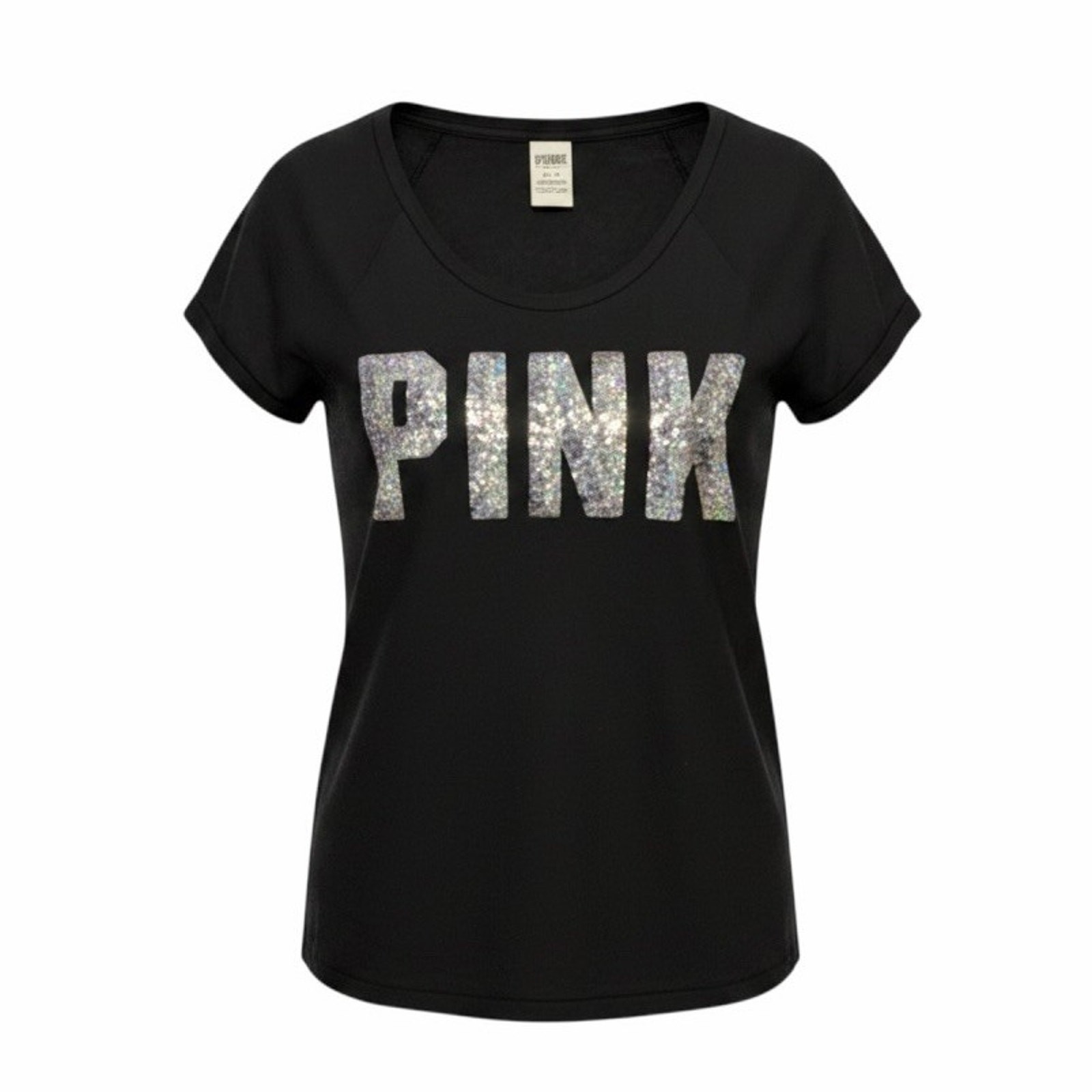 Victoria's Secret Pink Womenâs Black T-Shirt Y2k Vintage Silver Sequin Logo Sz M | Poshmark
