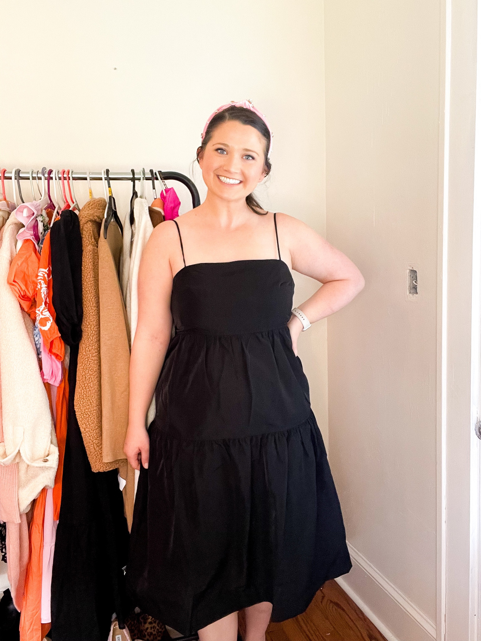 Black midi dress. Spring dress. Spring outfit  