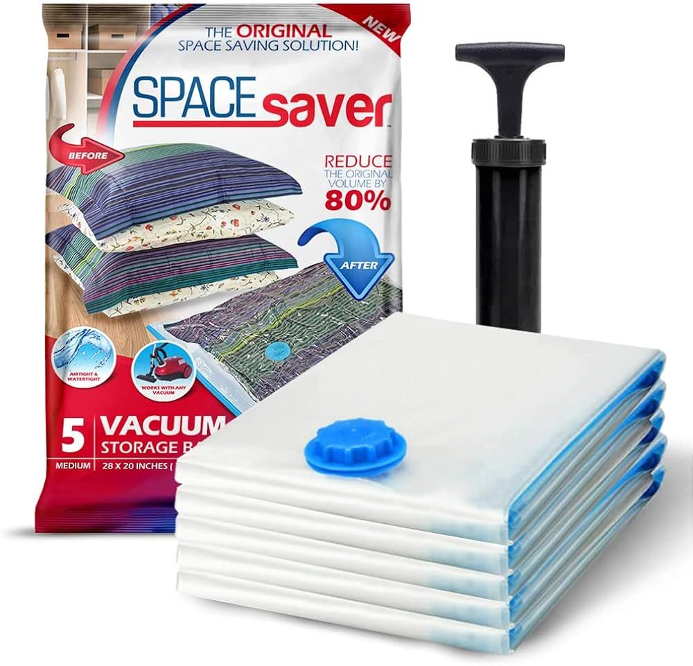 Spacesaver Vacuum Storage Bags (Medium 5 Pack) Save 80% on Clothes Storage Space - Vacuum Sealer ... | Amazon (US)
