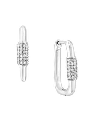 Effy ENY Sterling Silver &amp; 0.14 TCW Diamond Rectangle Huggie Earrings on SALE | Saks OFF 5TH | Saks Fifth Avenue OFF 5TH