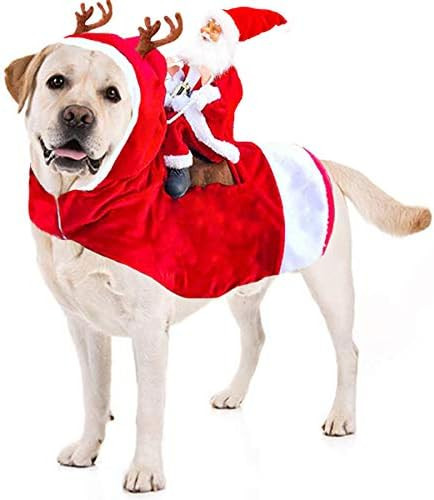 Lewondr Dog Christmas Costume Santa Claus Riding on Dog Apparel Party Dressing Up Clothing for Pet C | Amazon (US)