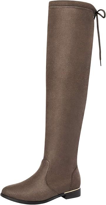 DREAM PAIRS Women's Low Heel Thigh High Over The Knee Flat Boots | Amazon (US)