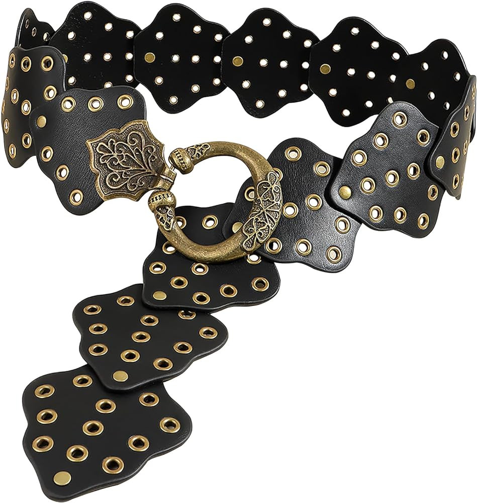 Hollow Wide Belt for Women Boho Leather Metal Buckle Concho Belt Soft Durable Western Cowgirl Wai... | Amazon (US)