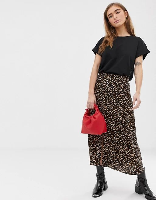 New Look Petite polka dot  midi skirt in black | ASOS US