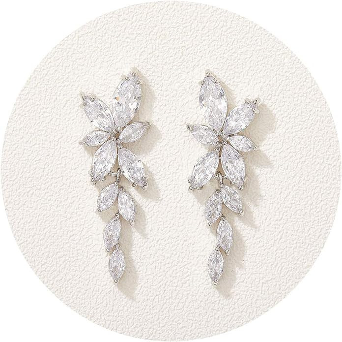 SWEETV Marquise Cubic Zirconia Bridal Earrings, Elegant Wedding Earrings for Brides Bridesmaids, ... | Amazon (US)