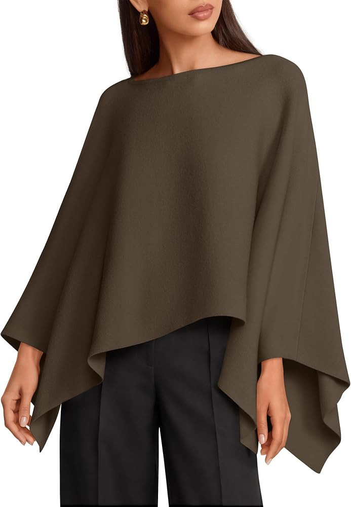 ZESICA Women's Fall Batwing Oversized Knitted Shawls Poncho Sweaters | Amazon (US)