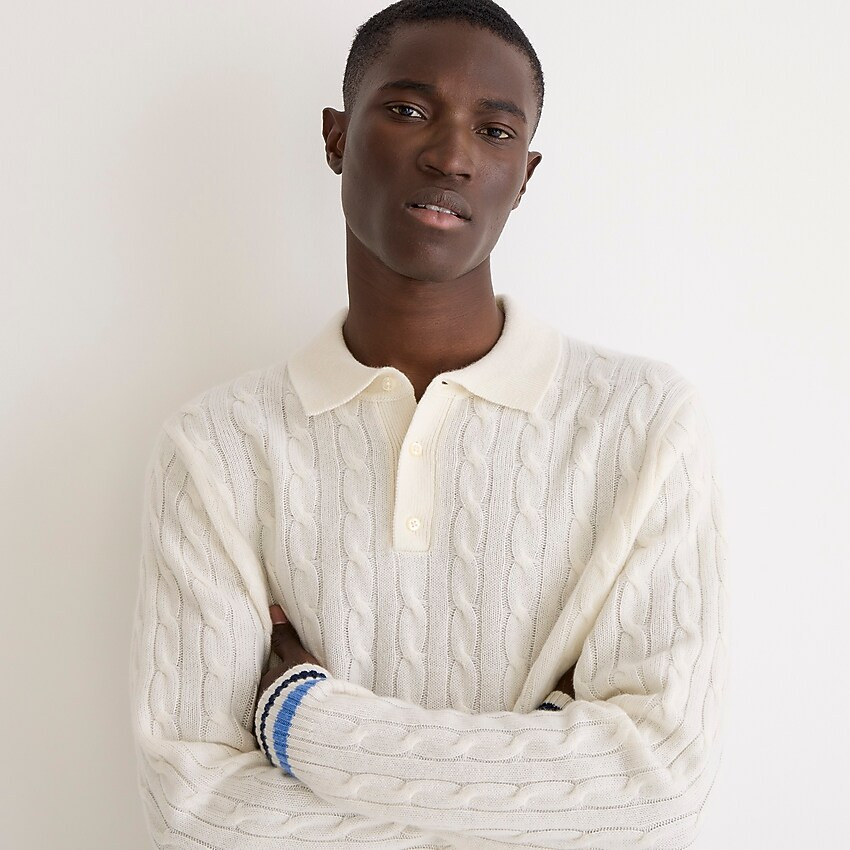 Cashmere cable-knit tipped sweater-polo | J. Crew US