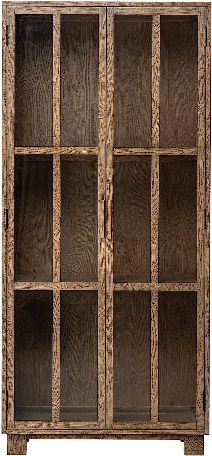 Creative Co-op Oak Glass Doors & 2 Shelves Cabinet, Natural | Amazon (US)