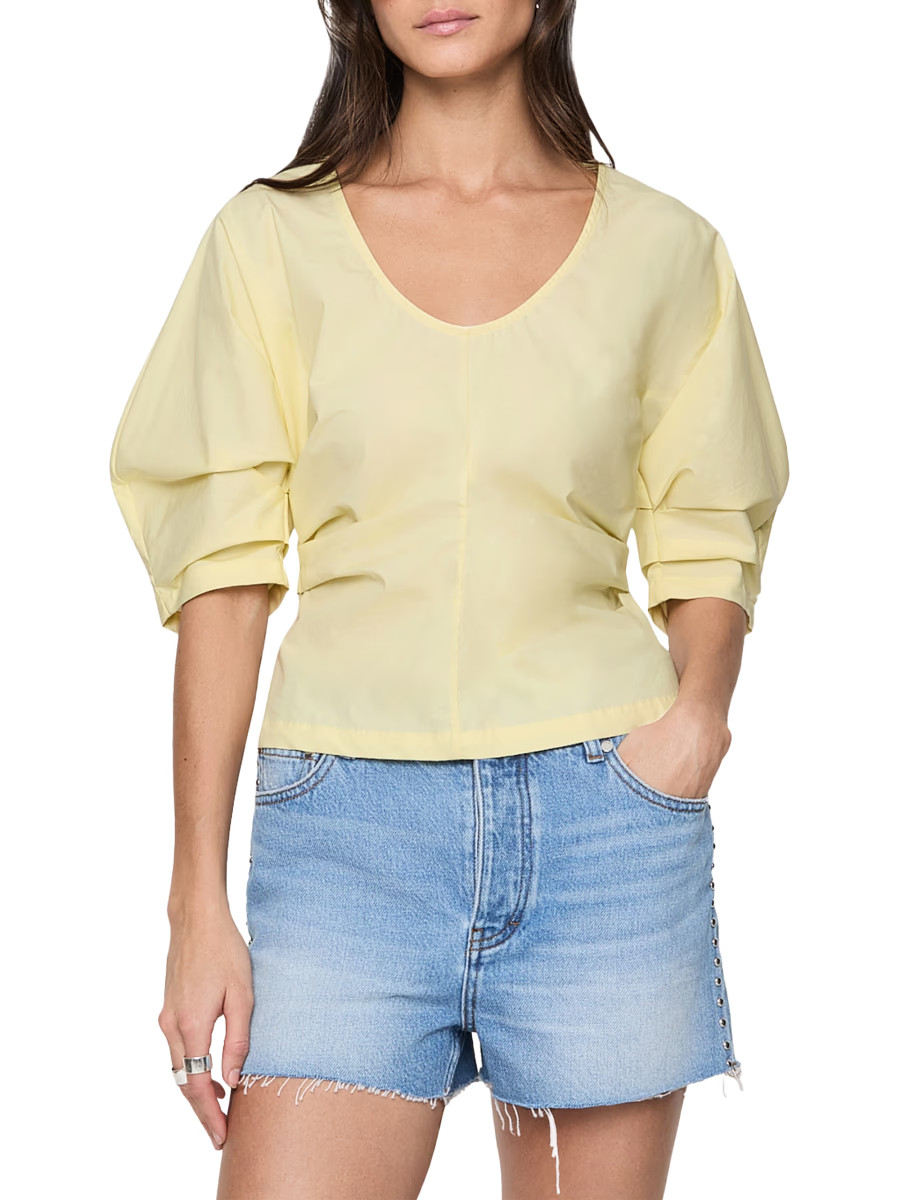 Naomi Pleated Puff-Sleeve Cotton Blouse | Saks Fifth Avenue