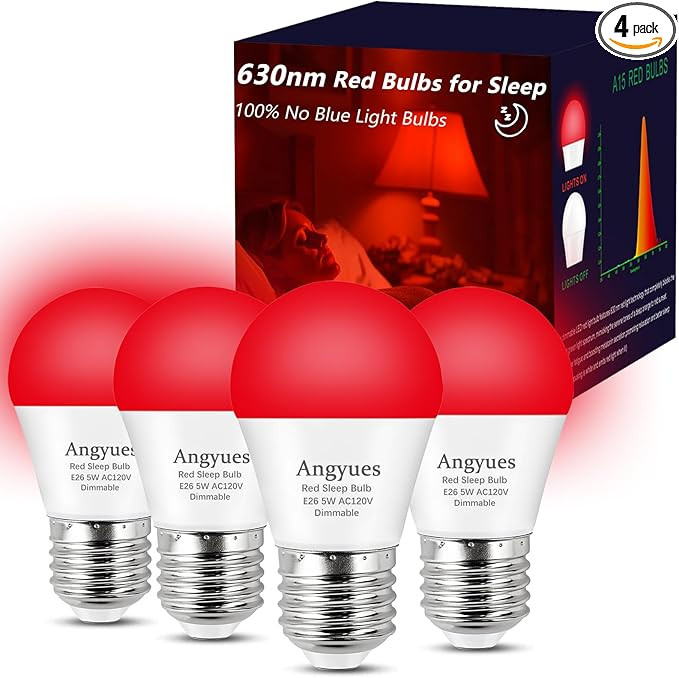 630nm Red Sleep Bulb Dimmable, 100% Blue Light Blocking, Promotes Melatonin Production, E26 A15 L... | Amazon (US)