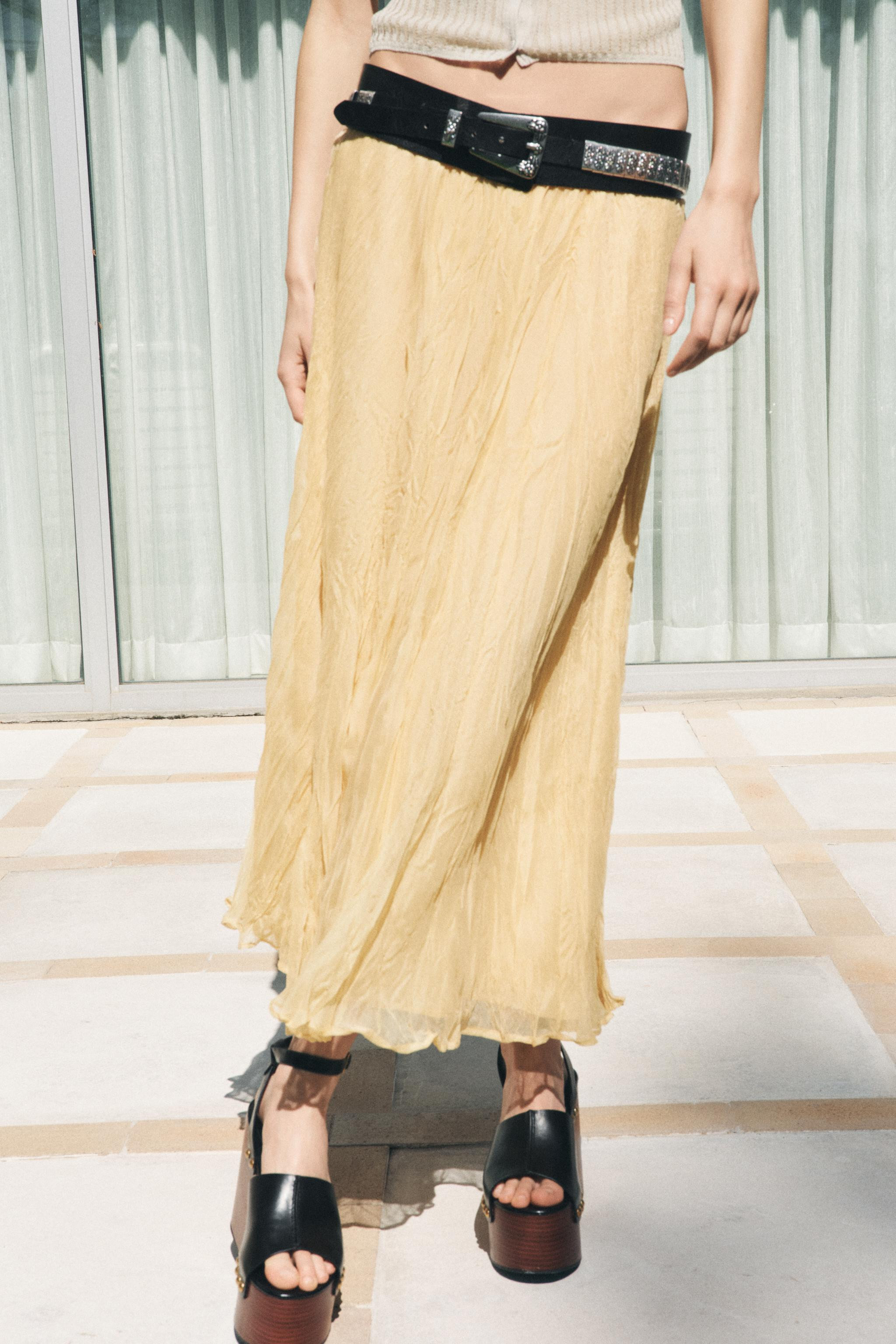 CRINKLE EFFECT MIDI SKIRT ZW COLLECTION | Zara US