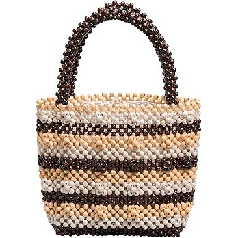 Small Tote Bag Wooden Bead Bag Woven Handbag Clutch Purses for Women | Amazon (US)