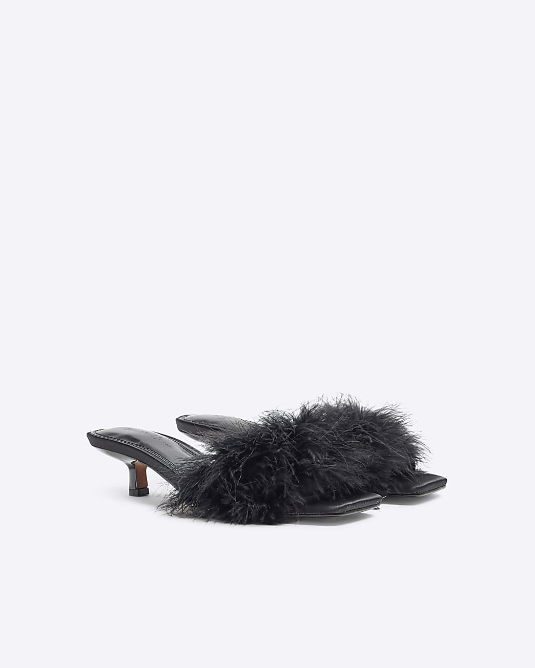 Black Feather Kitten Heel Mules | River Island UK & IE