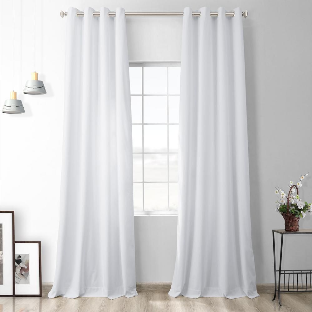 Exclusive Fabrics & Furnishings Pillow White Velvet Grommet Blackout Curtain - 50 in. W x 108 in. L | The Home Depot
