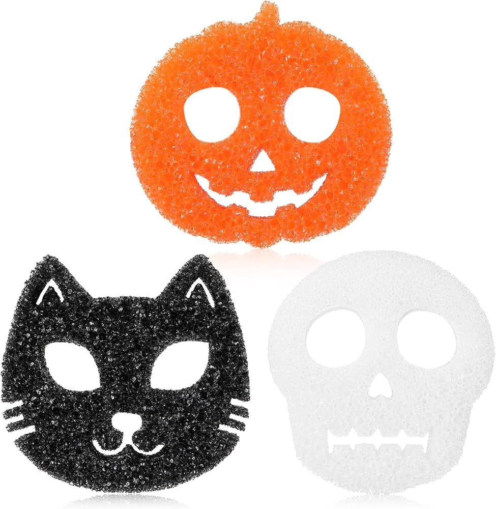 Baderke 3 Pcs Halloween Cleaning Sponges Cute Kitchen Scrub Sponges Pumpkin Cat Skeleton Sponges ... | Amazon (US)
