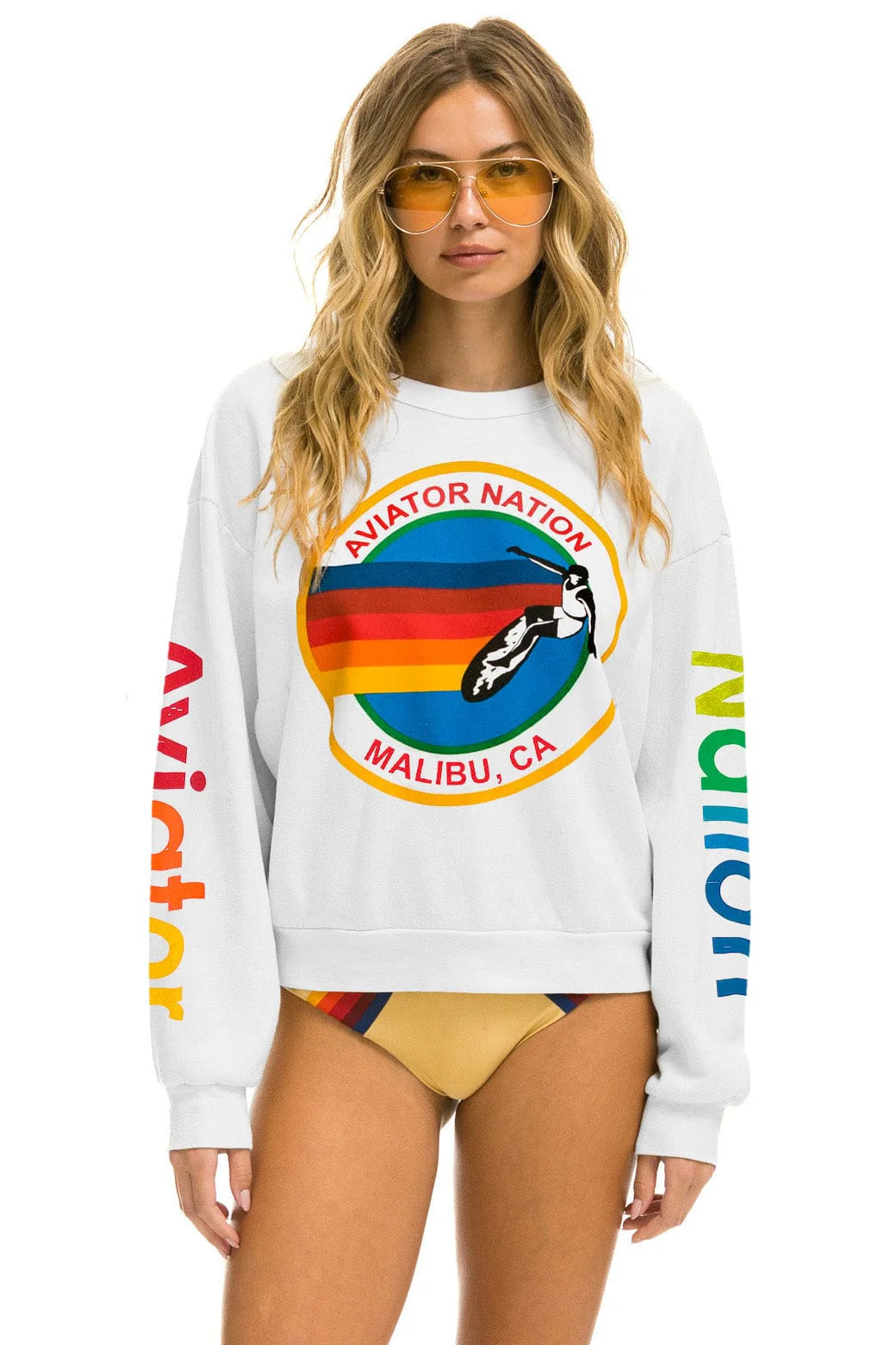 AVIATOR NATION MALIBU RELAXED CREW SWEATSHIRT - WHITE | Aviator Nation