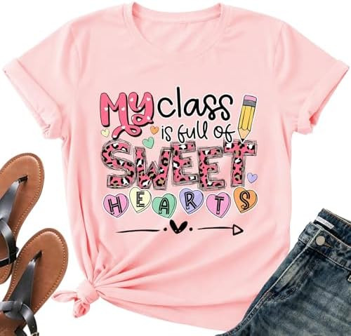 Valentine Teacher Shirt Women-Cute My Class is Full of Sweet Hearts Short Sleeve Valentines Day T... | Amazon (US)