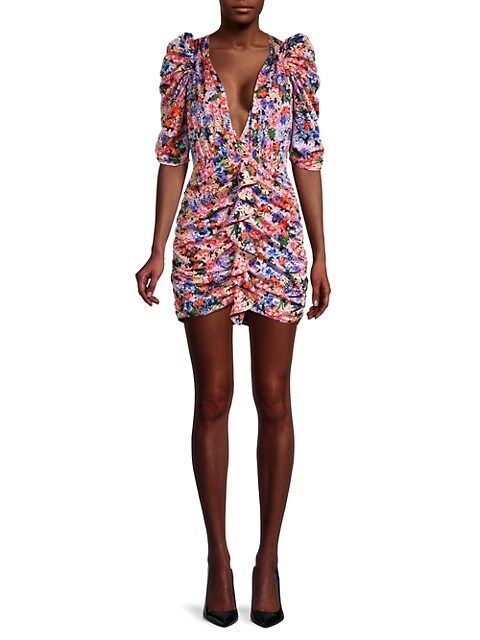 Bouquet Floral Puff-Sleeve Mini Dress | Saks Fifth Avenue OFF 5TH