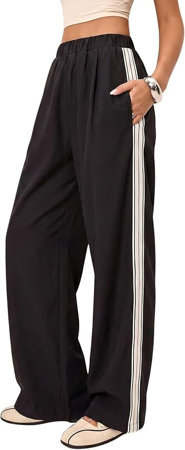 MINSURE Women Side Stripe Sweatpants Lightweight Straight Leg Parachute Track Pants Casual Windbr... | Amazon (US)