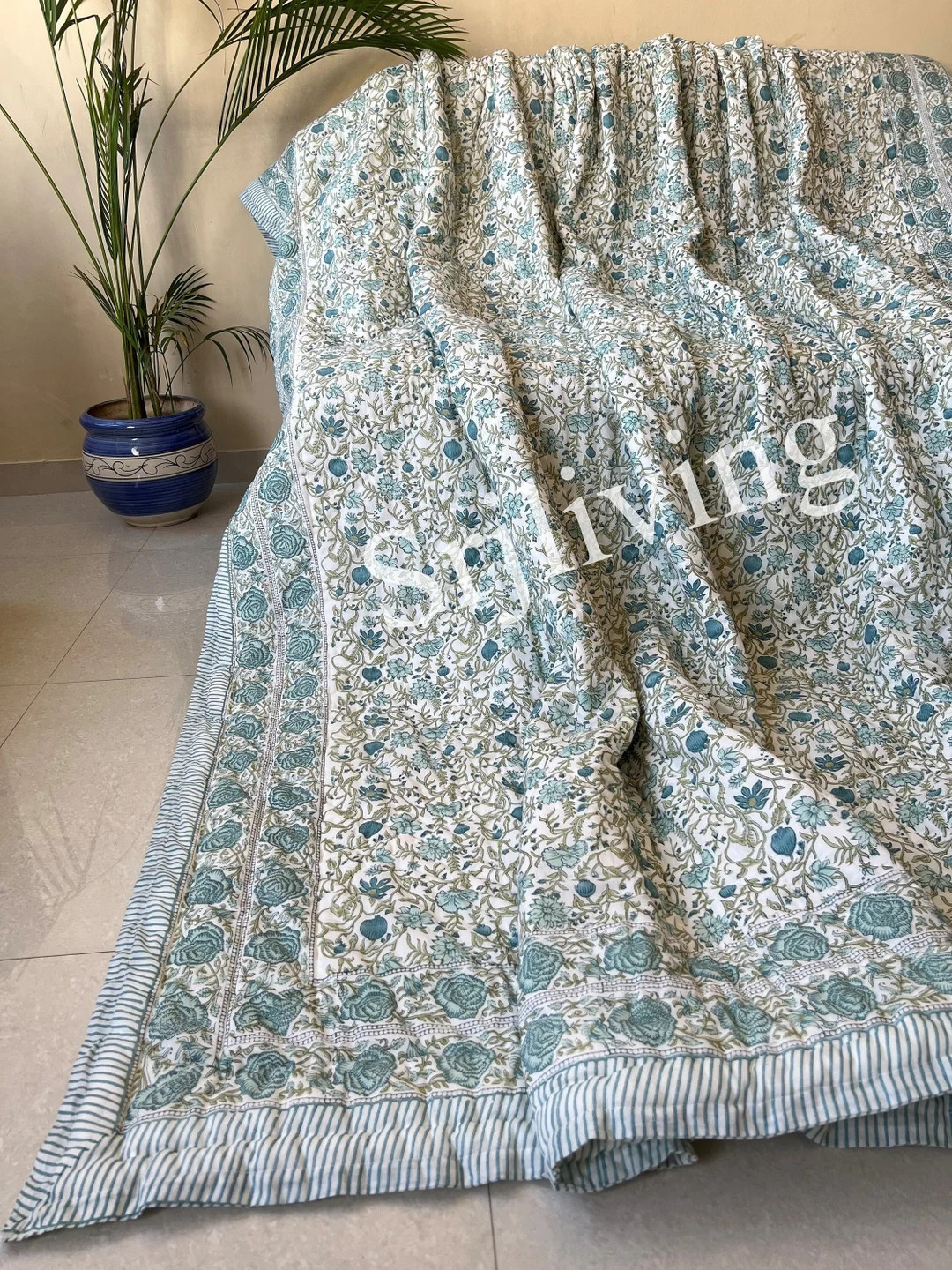 Indian Hand Block Print Handmade Queen Floral Cotton Quilted Quilt Cotton Handmade Bedspread Hand... | Etsy (US)