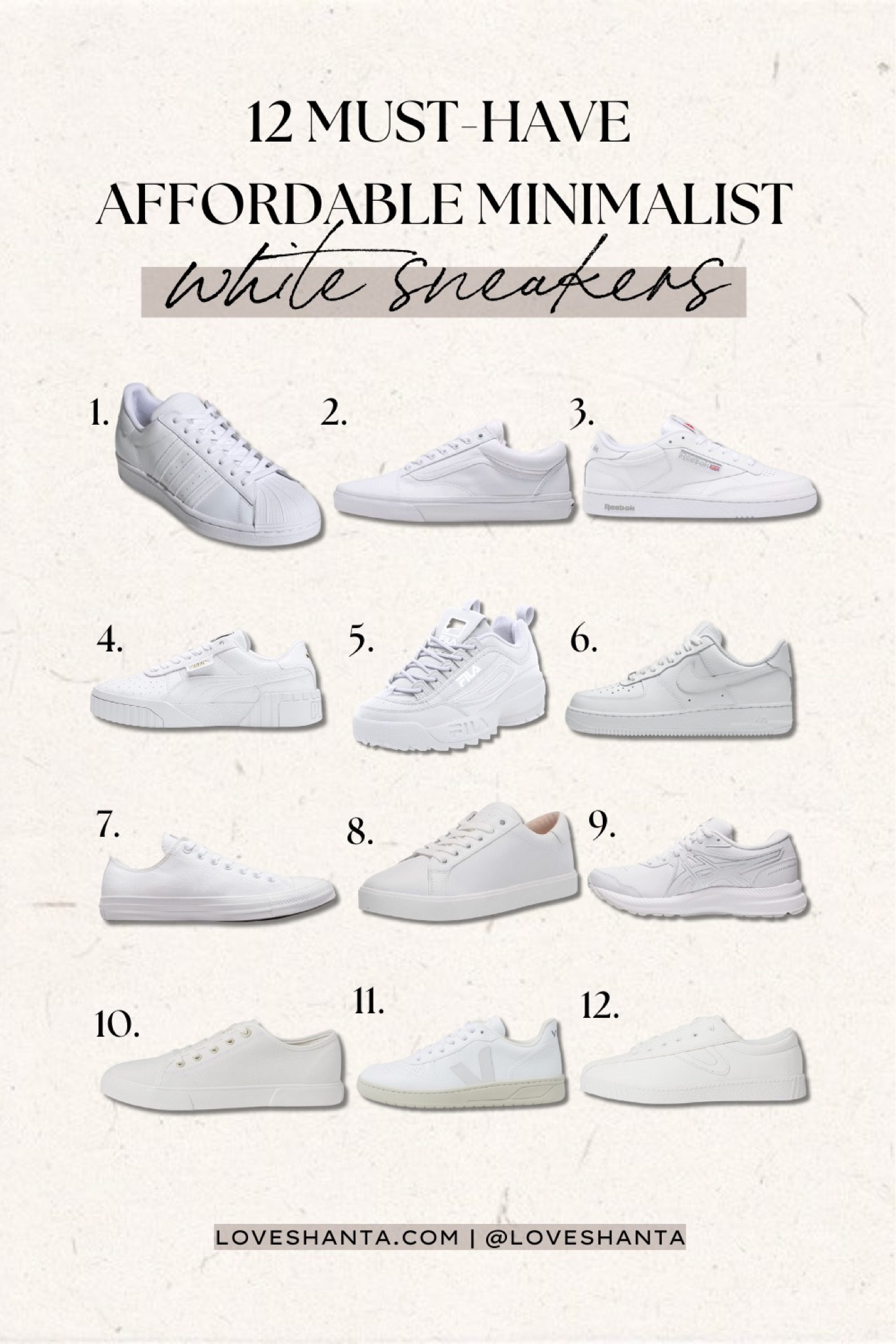 Affordable minimalist white sneakers for every woman’s outfit. Summer, spring, fall outfit, casual outfit, white sneakers, shoes, summer shoes, footwear, casual shoes, walking shoes, running shoes, athletic shoes, sneakers for dresses, canvas sneakers, travel must haves, Nike, adidas, fila, puma, Sam Edelman ethyl, veja, tretorn, vionic, converse, Reebok, vans,

#LTKU #LTKshoecrush #LTKSeasonal