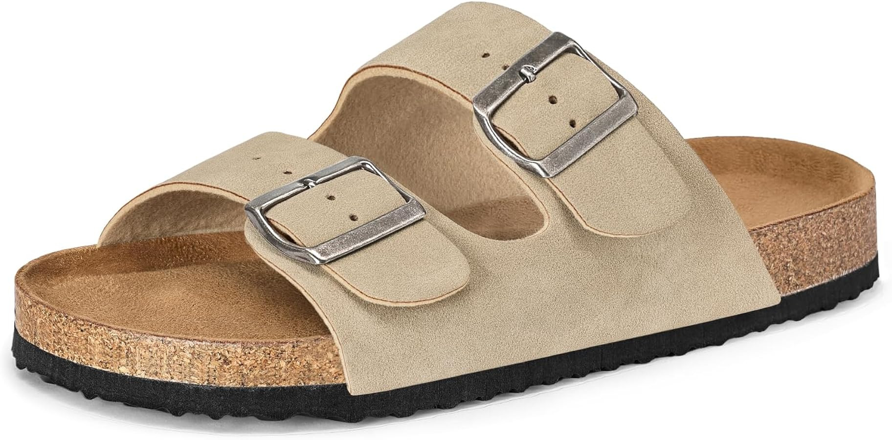 mysoft Womens Flat Sandals Cork Footbed Slides 2 Straps Adjustable Buckle Slip On Summer with +Co... | Amazon (US)