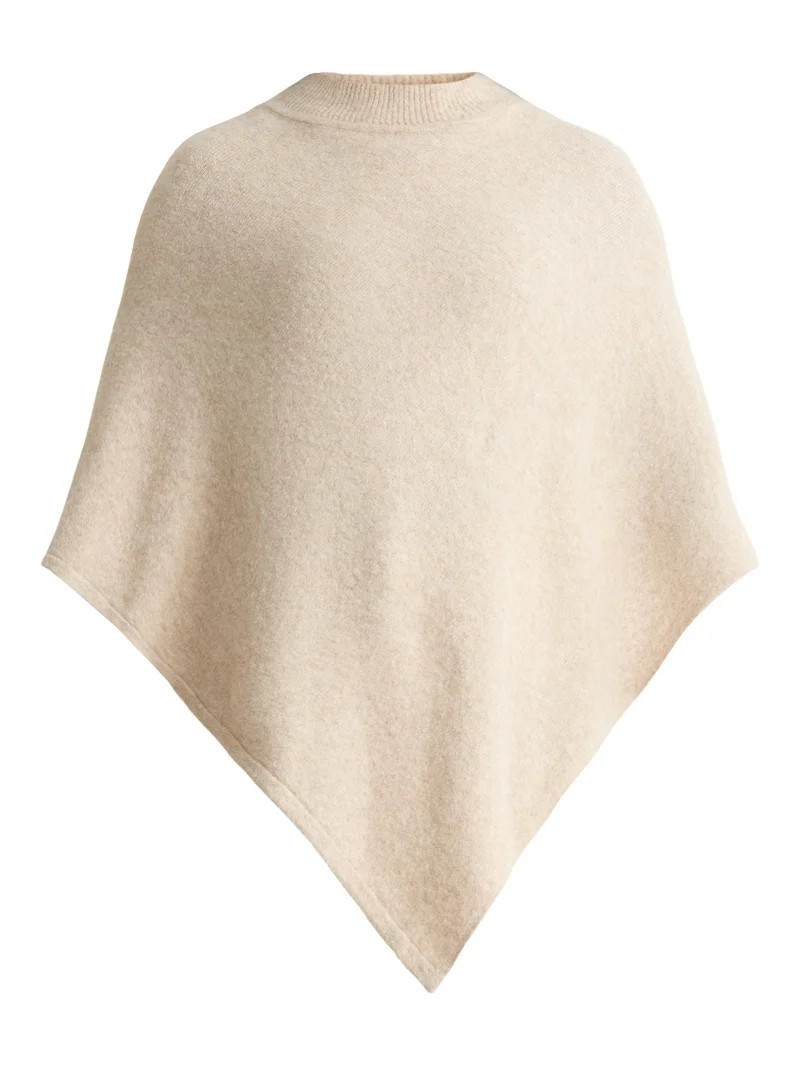 Time and Tru Women's Mock Neck Poncho, S/M, Oatmeal | Walmart (US)