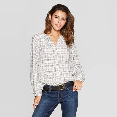 Women's Long Sleeve Crewneck Button Front Peasant Top - Universal Thread™ White | Target