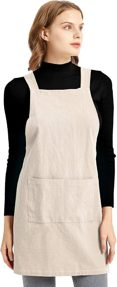 Elezay Cross Back Apron with Pockets Kitchen Cooking Chef Baker Bib Cotton Linen Criss Small | Amazon (US)