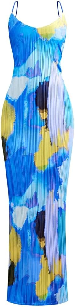 VECVOC Women's Spring Cowl Neck Dress Sexy Strap Shoulder Pleated Maxi Dresses Summer Wedding Gue... | Amazon (US)